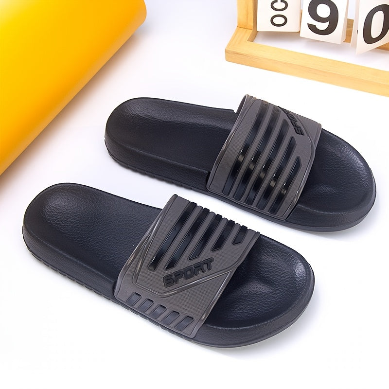SPONT Men's Summer Casual Slip-On Flip-Flops - Lightweight PVC & EVA Cushioned Comfort, Striped Design for Indoor/Outdoor Use, Beach, Home, Office - Breathable & Non-Slip