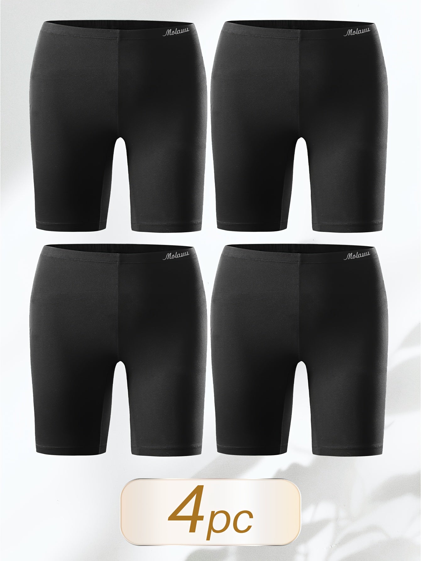 Women's Cotton Boyshorts Underwear 4-Pack - Comfortable Full Coverage Boxers, Knit Fabric, Solid Color, Simple Style, 95% Cotton 5% Spandex