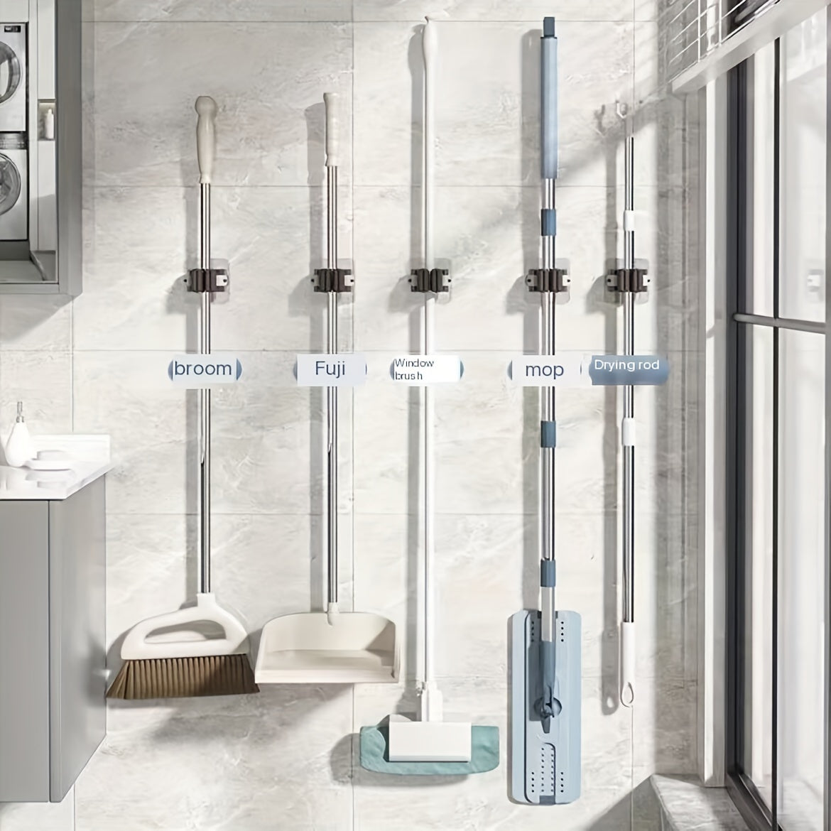 3pcs Mop Broom Holder Hook, Wall-mounted Broom Clip, Self-adhesive Mop Broom Rack, Detachable Waterproof And Non-slip Practical Hook, Suitable Storage And Organizer For Home, Bathroom, Kitchen, Garden And Garage