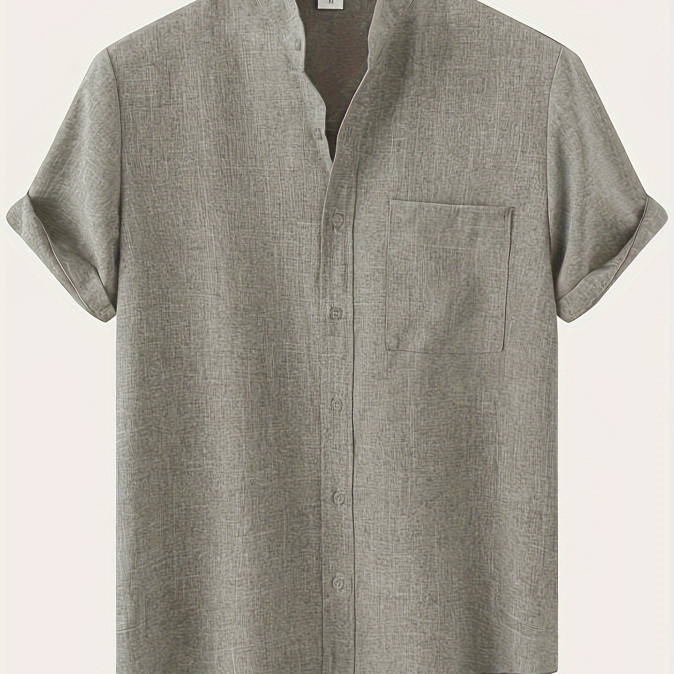 Solid Color Men's Short Sleeve Stand Collar Shirt, Men's Casual Button Up Shirt For Summer Outdoor
