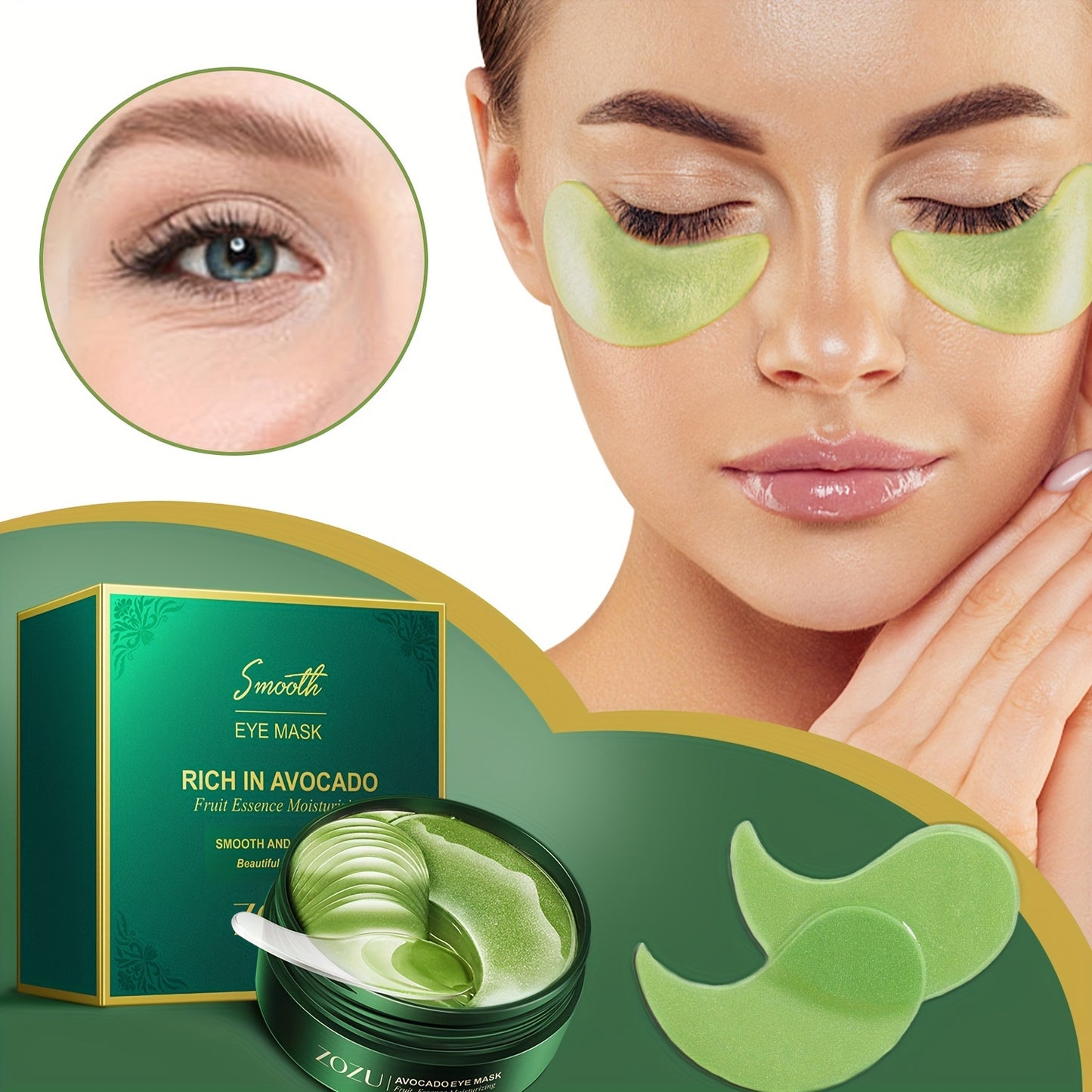60pcs Moisturizing And Lifting Eye Masks For - Avocado And Golden Eye Patches For Firming And Tightening Under Eye Skin