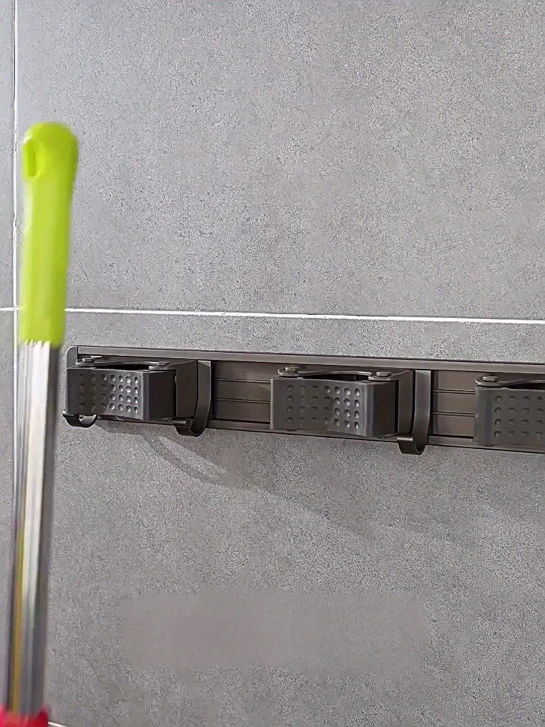 Bathroom Storage Rack Metal Mop & Broom Holder with Adjustable Hooks, Wall-Mounted Storage Organizer for Home, Kitchen, Garden, Laundry, Garage - Lacquered, Space-Saving Shelf for Mops, Brooms, Tools, Shelves