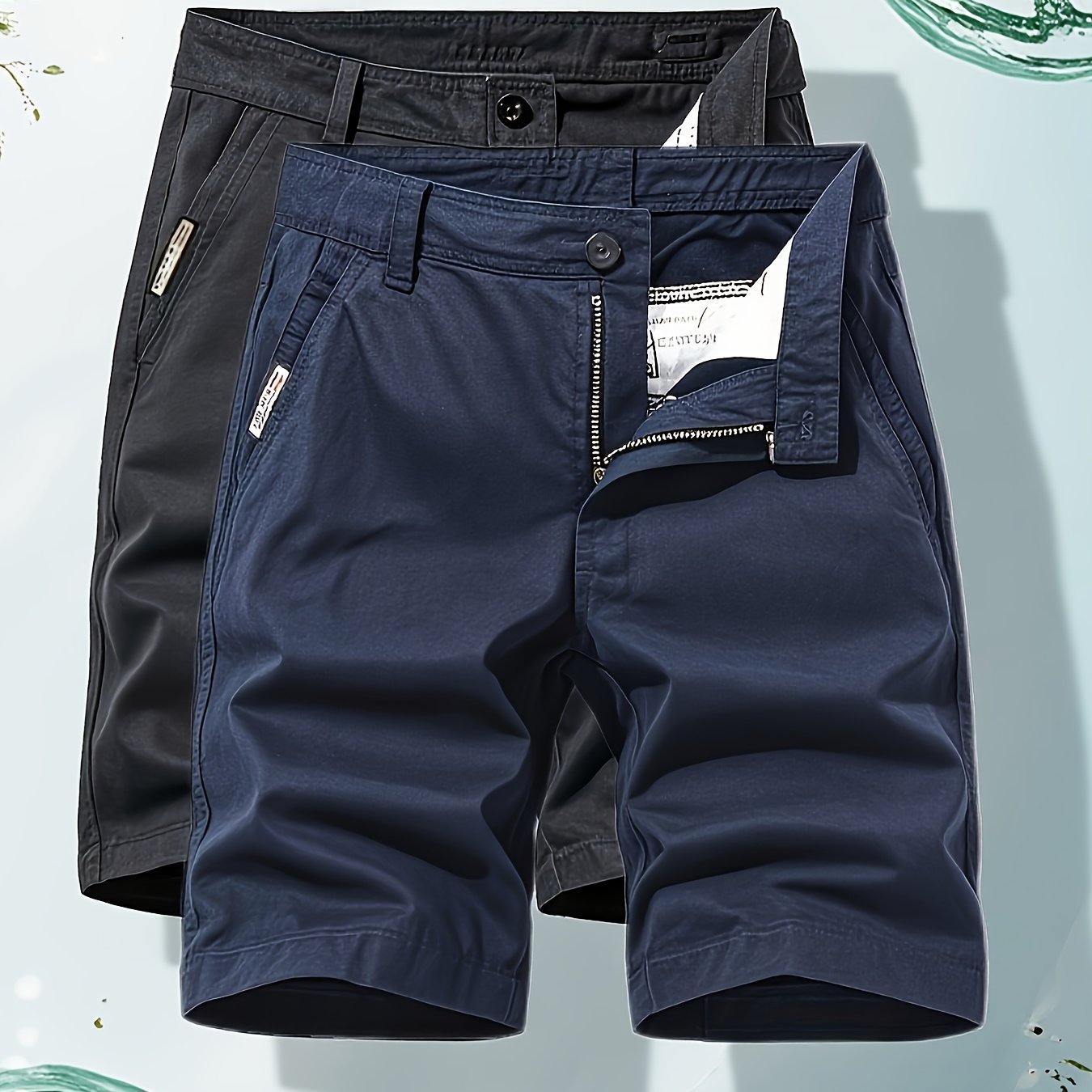 Two-Piece Set, Men's Solid Color Outdoor Casual Comfortable Breathable Multi-Pocket Cargo Shorts