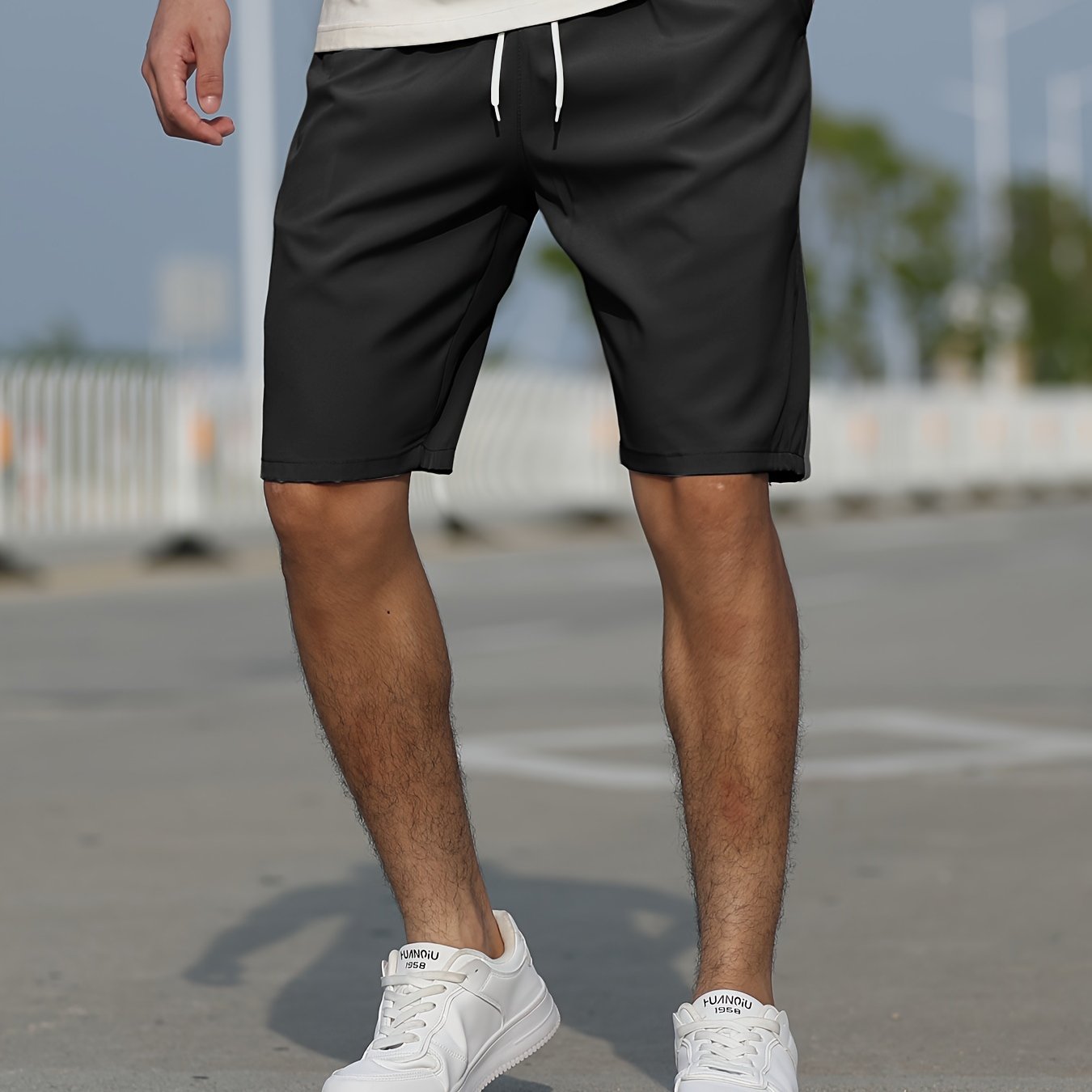 Casual Slightly Stretch Graphic Drawstring Shorts, Men's Clothes For Summer