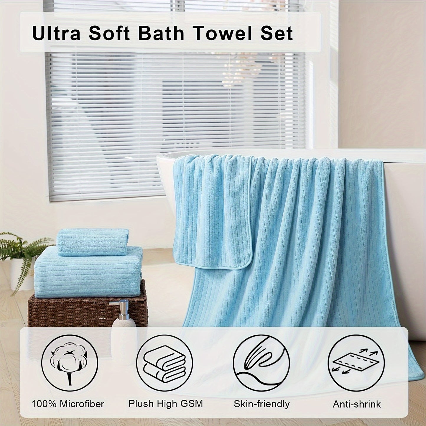 8pcs Solid Color Towels Set, Bath Towels 71.12cm*139.7cm & Hand Towels 35.56cm*76.2cm, Super Soft Breathable Bathroom Towels, Highly Absorbent Shower Towel, For Beach Spa Gym Hotel, Bathroom Supplies