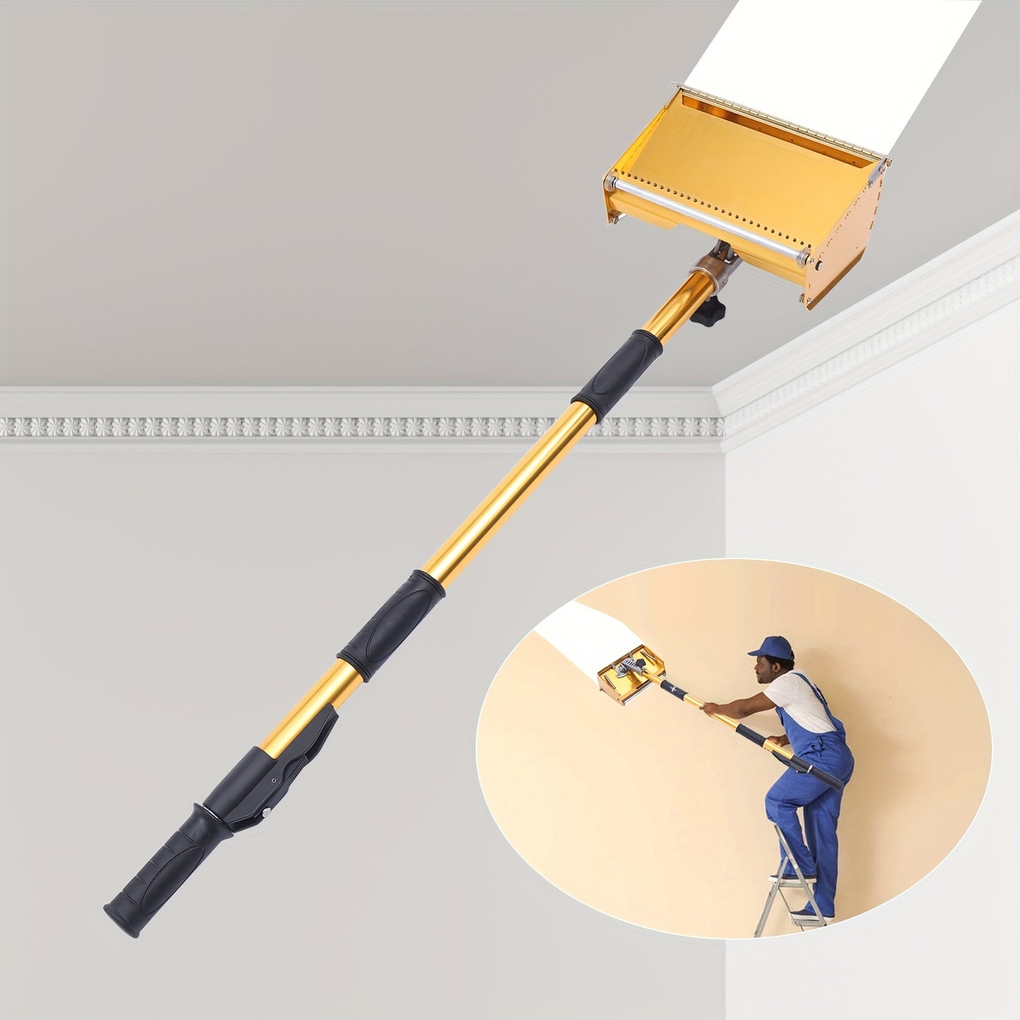 Professional Drywall Flat Finishing Box Tool with 101.6-162.56cm Adjustable Handle - Aluminum Alloy Manual Scraper, Large Capacity Putty Box, 30° Rotating Head & Double-Spring Design for Smooth Walls & Ceilings, Drywall Fini