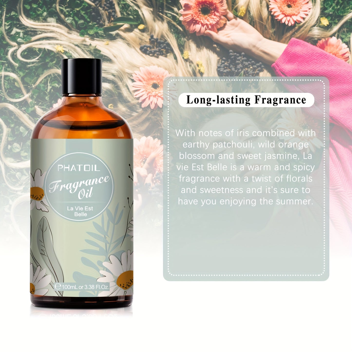 PHATOIL La Vie Est Belle Premium Fragrance Oil 100ml/3.38fl.oz - Long-Lasting Scent for Aroma Diffusers, Humidifiers & Candle Making, Alcohol-Free