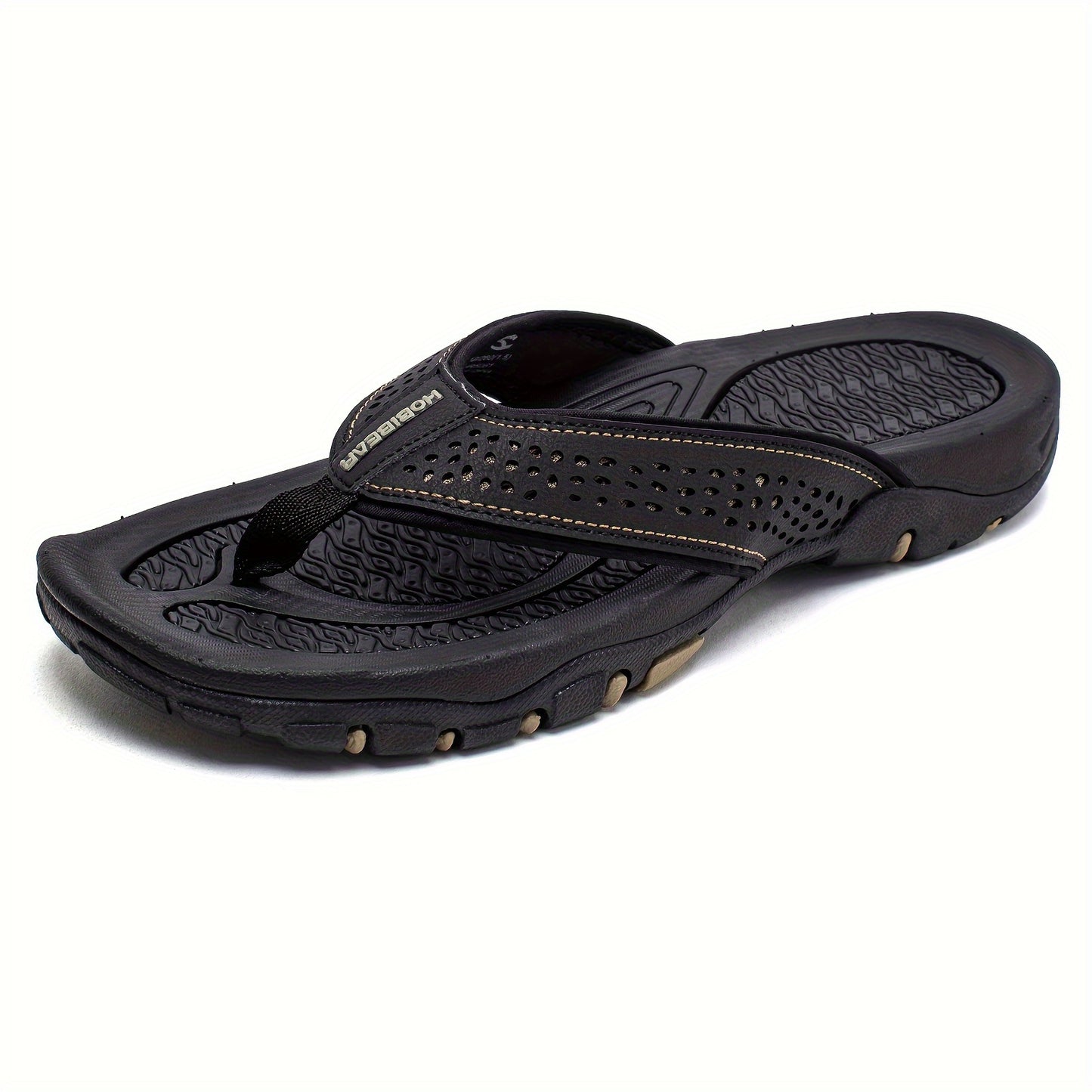 Men's Breathable Slip-On Sandals - Comfortable Non-Slip Beach Slippers with TPR Sole & EVA Cushion, Textured Traction Design, Durable PU Upper, Brown/Orange Accents - Extended Sizes Available, Summer Footwear | Stylish Comfor