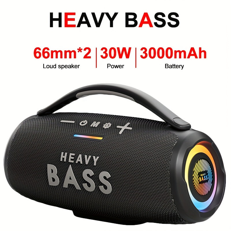 HEAVY BASS 30W Wireless Speaker with Subwoofer, USB-C Charging, Wireless, Built-in Mic, Portable PA System for Home Theater, Camping, Parties - Compatible with PC, Tablet, Smartphone, USB Drive - Ideal for DJs, Presentations,