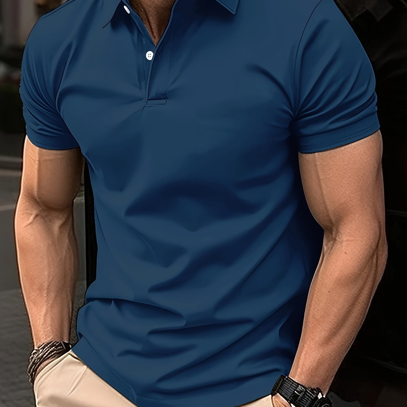 Solid Color Men's Lightweight Short Sleeve Lapel Shirt For Summer Sports