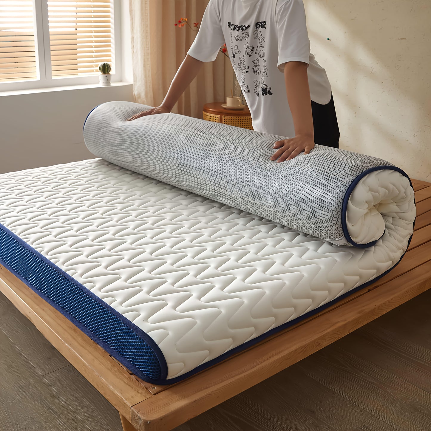 1pc 5cm Memory Foam Mattress Topper - High-Density Support, Slow Rebound Pressure Relief, Ultra-Soft Quilted Surface & Breathable Mesh Design, Foldable Portable Bed Pad, All-Season Comfortable Bedding for Bedroom, Dorm & Gues