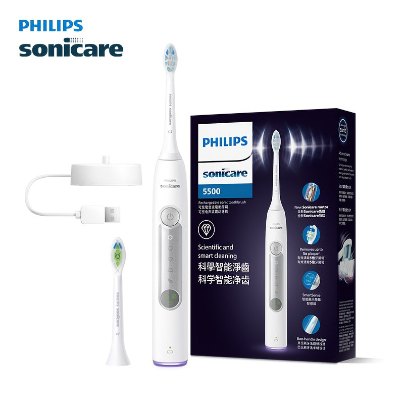 Philips & Sonic Electric Toothbrush with Smart, 5 Cleaning Modes (Clean/Gum Care/Deep Clean/Whitening/Rapid),, 2-Min Timer, Interdental Brush Compatible, White & Purple Dental Care Device (HX5272/03)