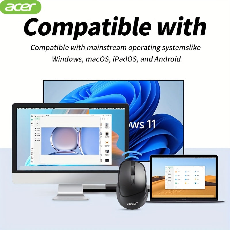 ACER Wireless Mouse, Ergonomic Silent Optical Mouse with Side Buttons, Low Latency 2.4G Wireless Mouse, Compatible with Windows/macOS/iPadOS/Android for Laptop, Computer, Office & Home Use, Home Office Accessory, Computer Nav
