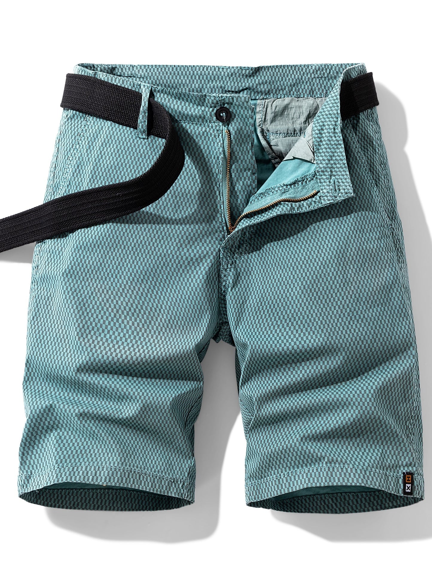 Men'S Casual Cargo Shorts with Striped Design, Elastic Waistband & Multiple Pockets - Beige/Black Regular Fit for Outdoor, Sports & Casual Attire (Belt Not Included), Outdoor Apparel, Functional Pockets, Nonelastic Fabric