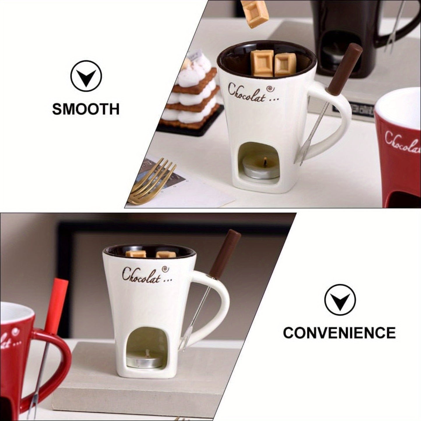 TFS Chocolate Fondue Mug - Ceramic, Reusable, Hand-Wash Only, Multipurpose Hot Chocolate & Fondue Pot with Whisk, Ideal for Cheese, Caramel, Butter, Hot Chocolate Making | Whisked Drinkware | Durable Drinkware