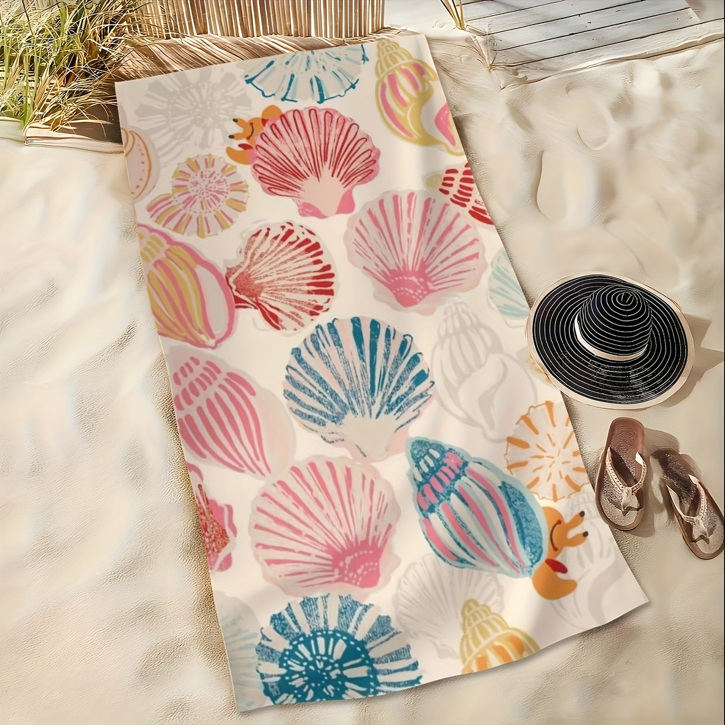 1pc Quick-Dry Super Absorbent Beach Towel – Soft, Lightweight, Vibrant Seashell Pattern, Perfect for Travel, Swimming, Camping, Yoga, Gym, and Beach Vacations, Beach Blanket