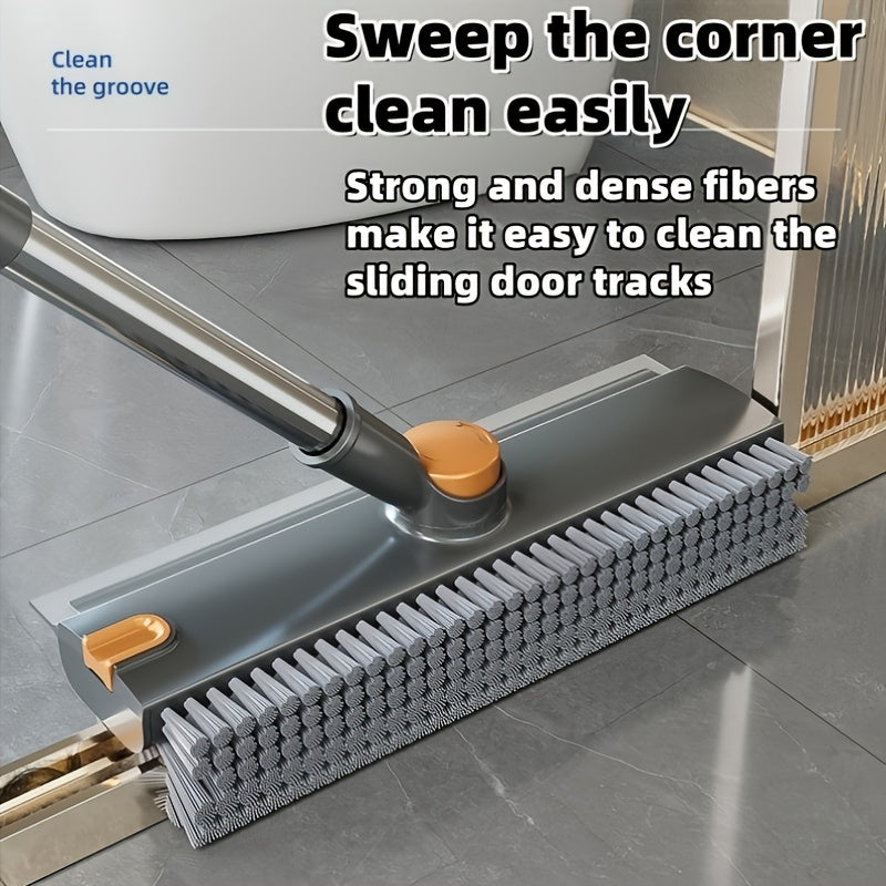 Heavy-Duty Floor Scrub Brush with Long Handle - Stainless Steel & Plastic Construction, Rotating Head for Efficient Cleaning of Floors, Carpets, Walls, Patios, Bathrooms - Durable Multi-Surface Brush for Hardwood, Tile, Linol