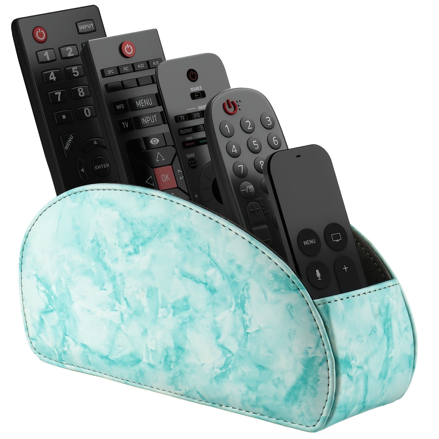Remote Control Holder with 5 Compartments - Black Faux Leather Remote Caddy for TV, DVD, Blu-Ray, Media Player, And Heater Control, Independent Storage, Desk & Drawer Organizer for Home Storag, Desk & Drawer Organizer for Hom