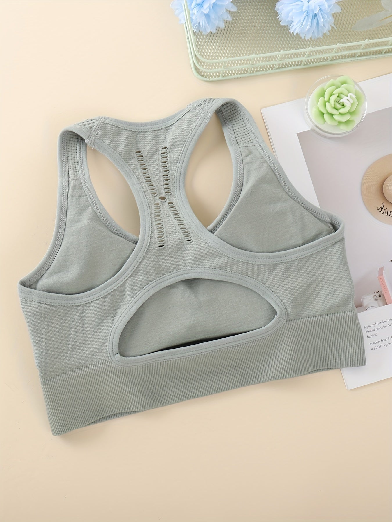 3pcs Solid Racer Back Sports Bra, Sporty Comfy Push Up Bra, Women's Lingerie & Underwear