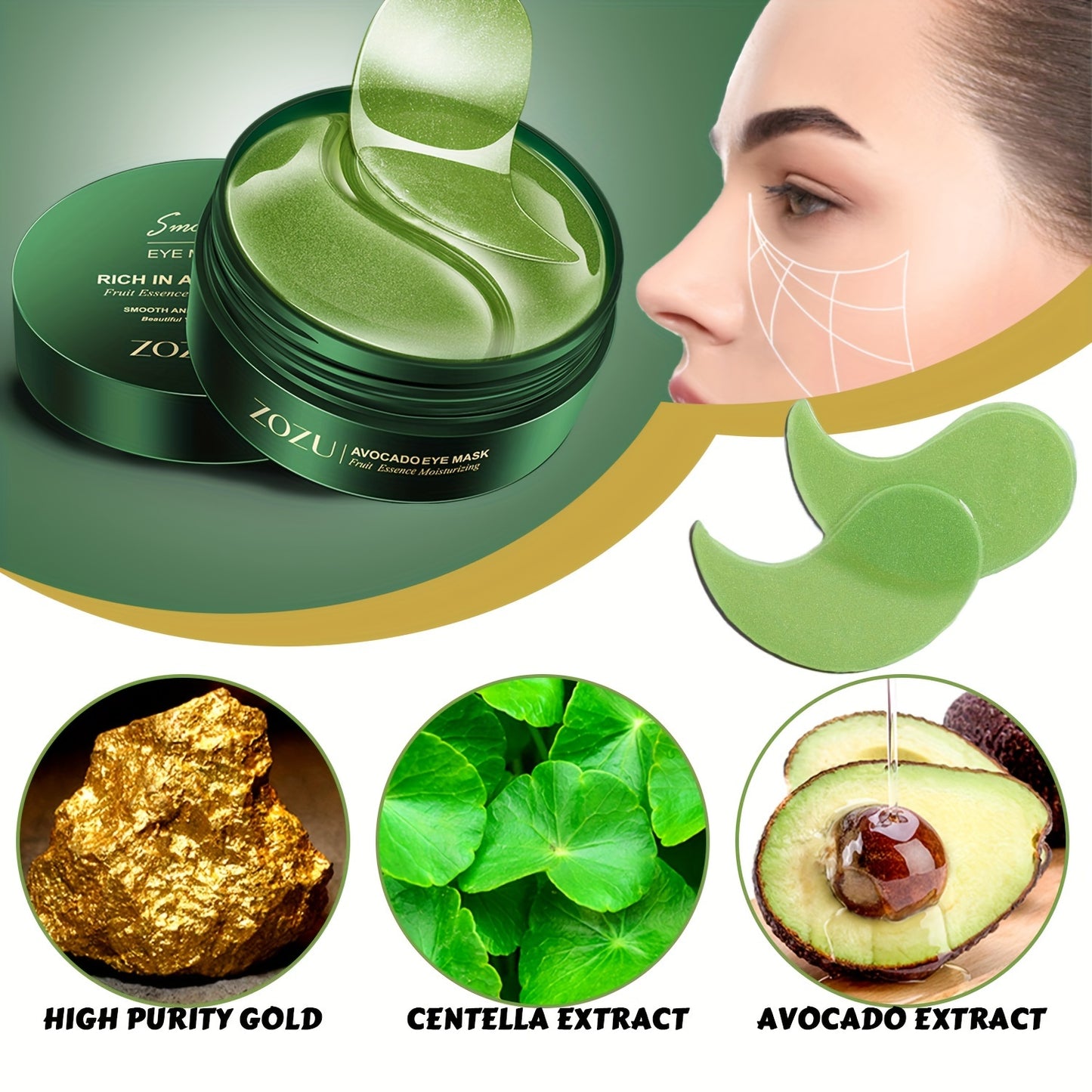 60pcs Moisturizing And Lifting Eye Masks For - Avocado And Golden Eye Patches For Firming And Tightening Under Eye Skin