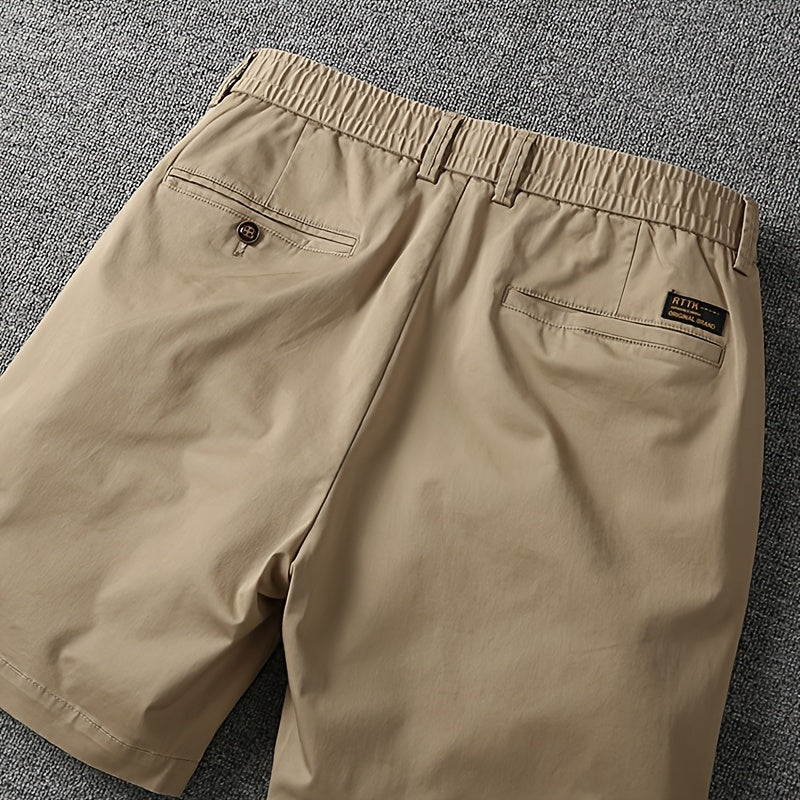 Men's Summer Micro-Elastic Casual Shorts - Four-Tenths Length, Olive Green, Mid-Rise Waist, Elastic Waistband, Side Pockets, Lightweight & Breathable for Casual Attire