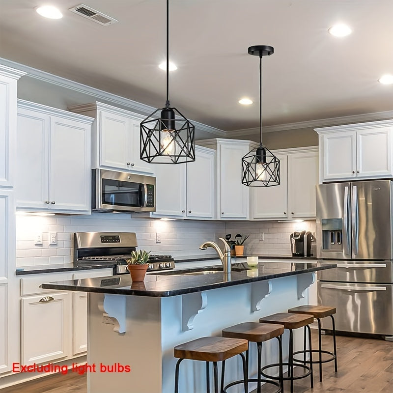 1pc 1/3 Heads Industrial Pendant, Adjustable Hanging Light Fixture, Vintage Farmhouse Pendant Light, With Metal Caged E26 Base, For Kitchen Island Dining Room Living Room