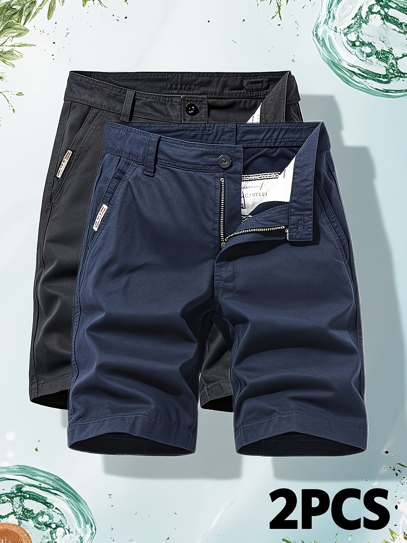 Two-Piece Set, Men's Solid Color Outdoor Casual Comfortable Breathable Multi-Pocket Cargo Shorts