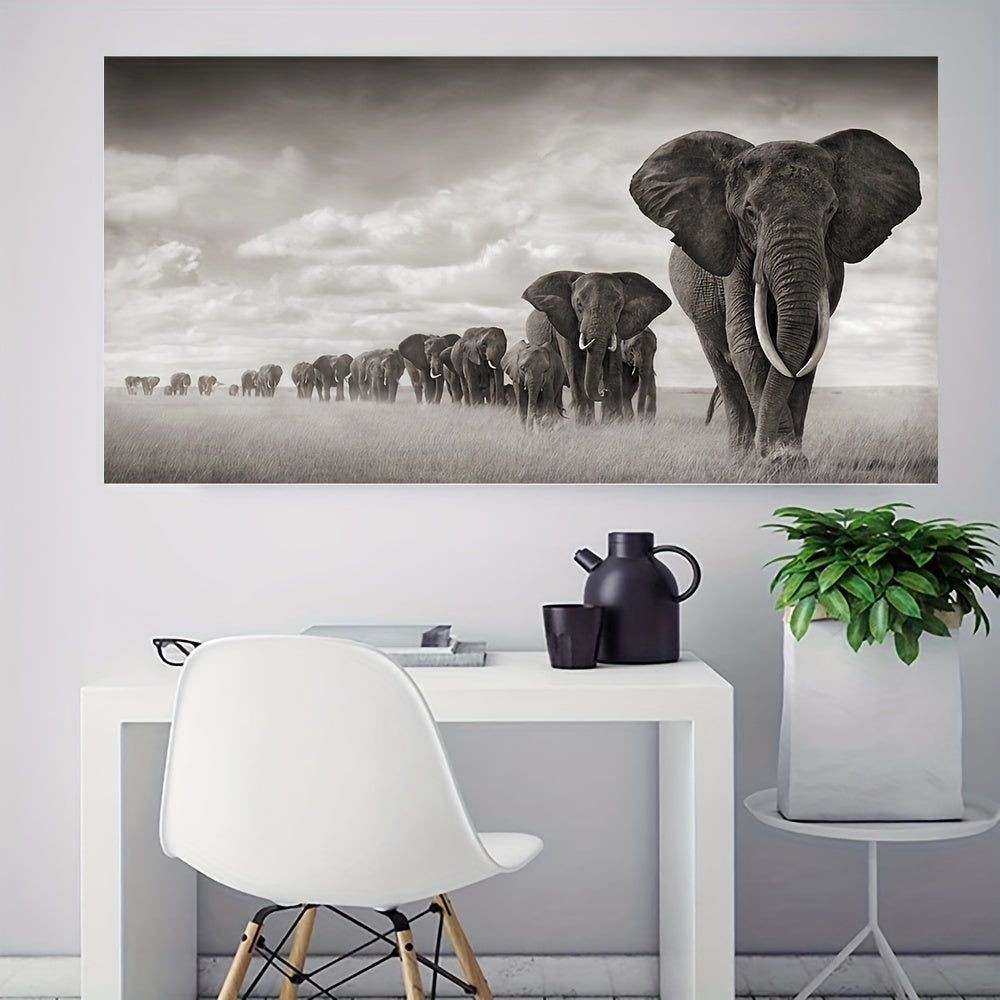 1pc Stunning Wild Animal Mural Wall Art - A Herd of Elephants for Bedroom and Living Room Decor
