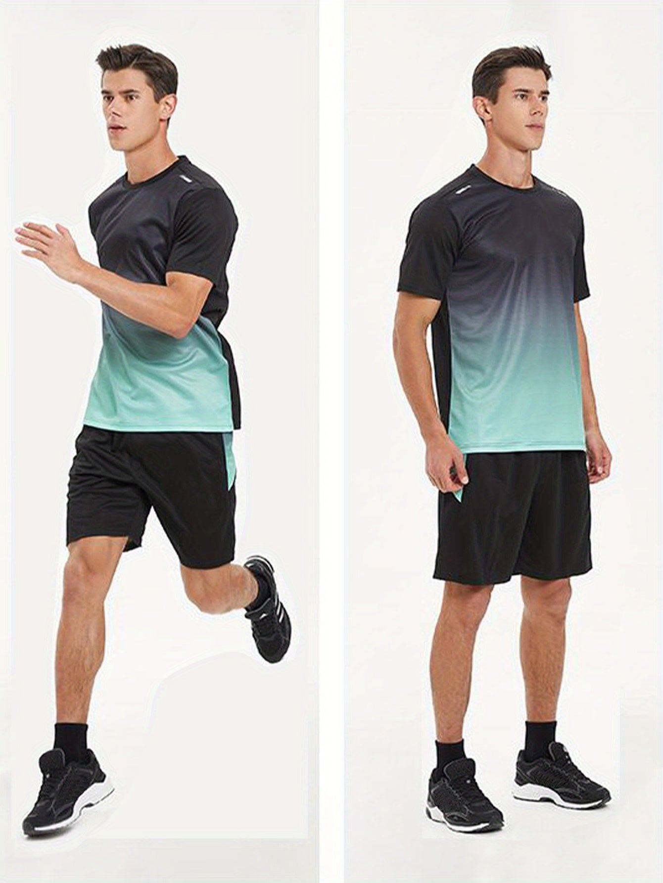 2-piece Men's Summer Basketball Training Running Outfit Set, Gradient Short Sleeve T-shirt & Quick-drying Shorts Set