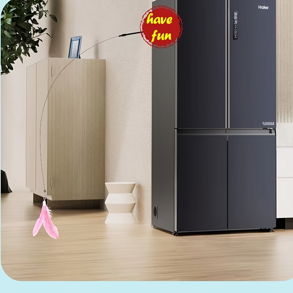 1pc Feather Decor Cat Teaser Stick Toy, Durable Cat Chew Toy With Bell And Suction Cup For Cat Interactive Supply