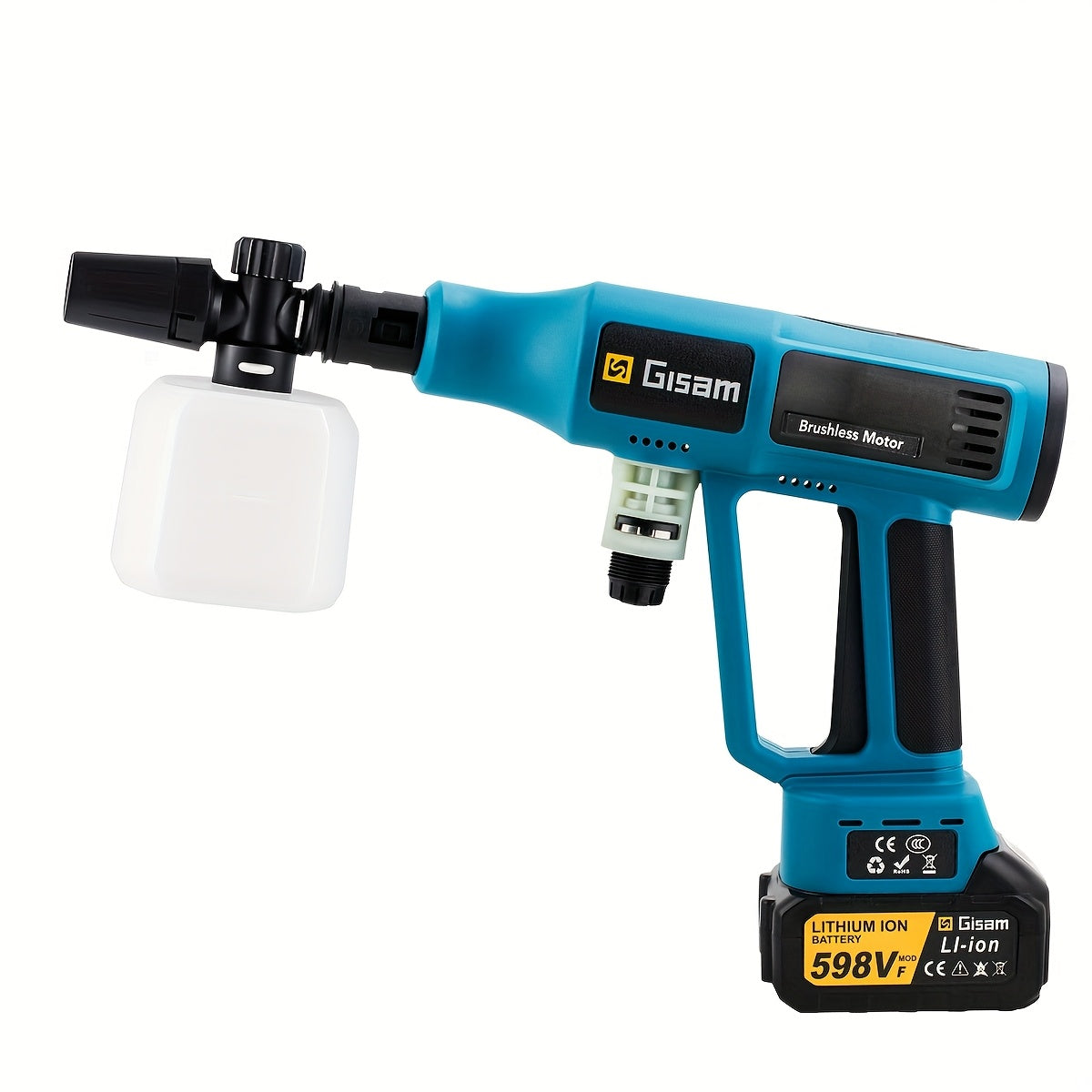 Gisam Cordless High-Pressure Car Washer Gun with Digital Touch Screen & 2 x 4000mAh - 6-in-1 Nozzles, 4-Speed Brushless Motor, Heavy-Duty Water Spray System for, Trucks, Motorcycles, Garden,, Driveway Cleaning (Portable)