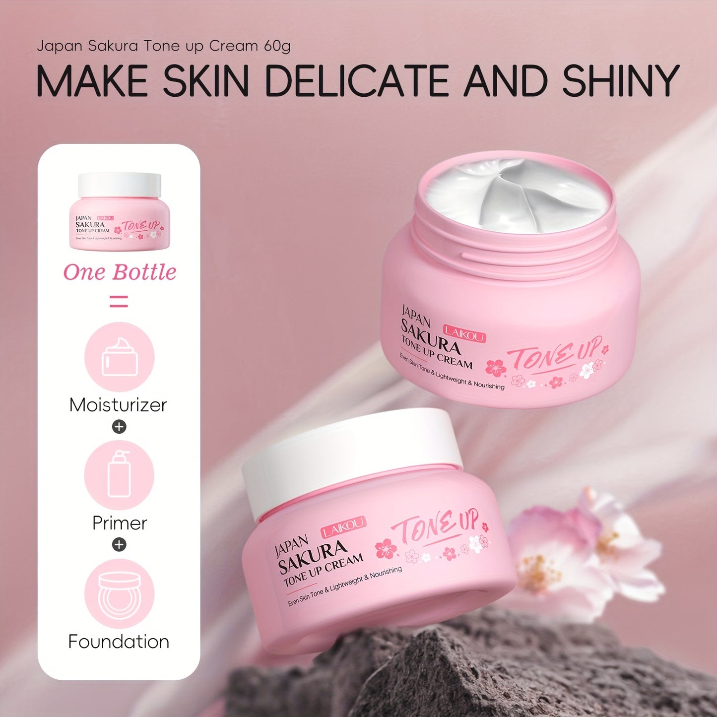 Toning Cream 60g, Plant Extract, Niacinamide Primer, Even Skin Tone, Long Lasting, Natural Look Tone Up Cream