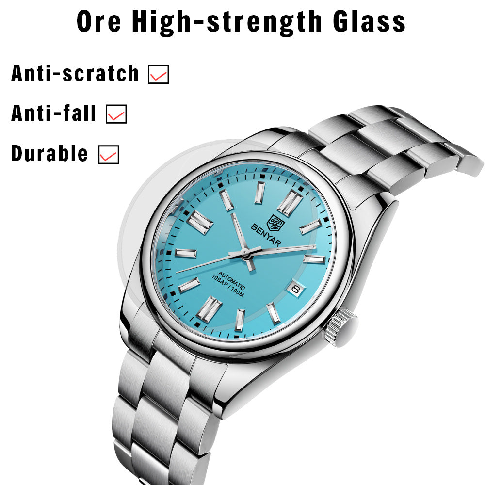 1pc BENYAR Men's Mechanical Wristwatch, 10Bar Waterproof Automatic Watch, Stainless Steel Sports Diving Watch For Men, Ideal choice for Gifts