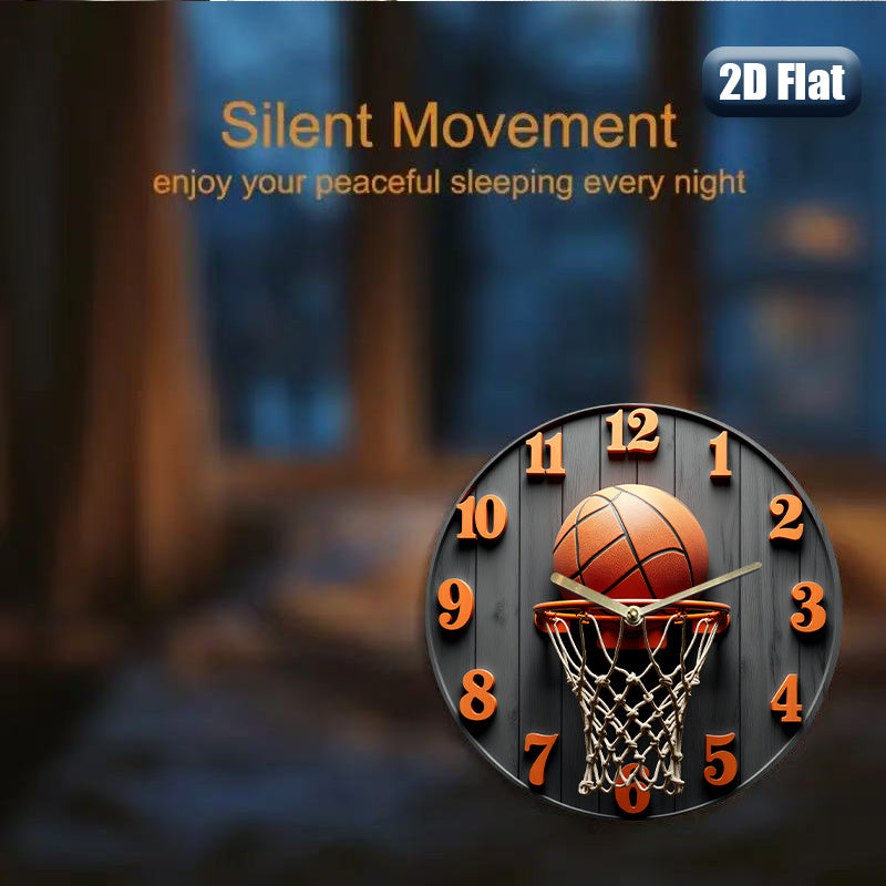A Basketball-Themed Wall Clock Featuring a Net Design, with a Black Background And Orange Numbers. It Measures 24.89 cm And Is Powered by AA Batteries (Not Included), Making It a Great Decorative Piece for Home, Office, Or Gy