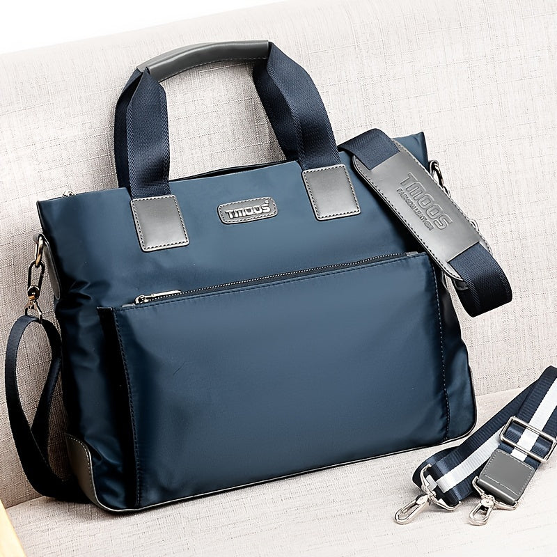 TMOOS Men'S Lightweight Oxford Business Casual Tote Bag - Large Capacity Multi-Compartment, Adjustable Shoulder Strap, Durable & Stylish for Work, Travel, and Everyday Use, Travel Tote Bag, Professional Appearance, Secure Zip
