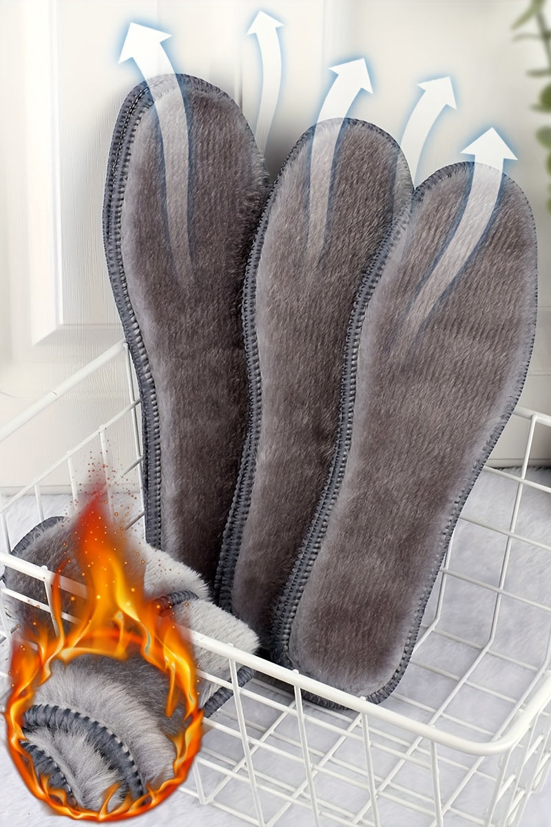 1 Pair of Plush Thermal Felt Insoles for Men & Women - Ultra-Warm, Breathable Winter Shoe Inserts with Faux Rabbit Fur, Sizes 35-45/3.5-9.5, Perfect for Snow Boots, Winter Boots