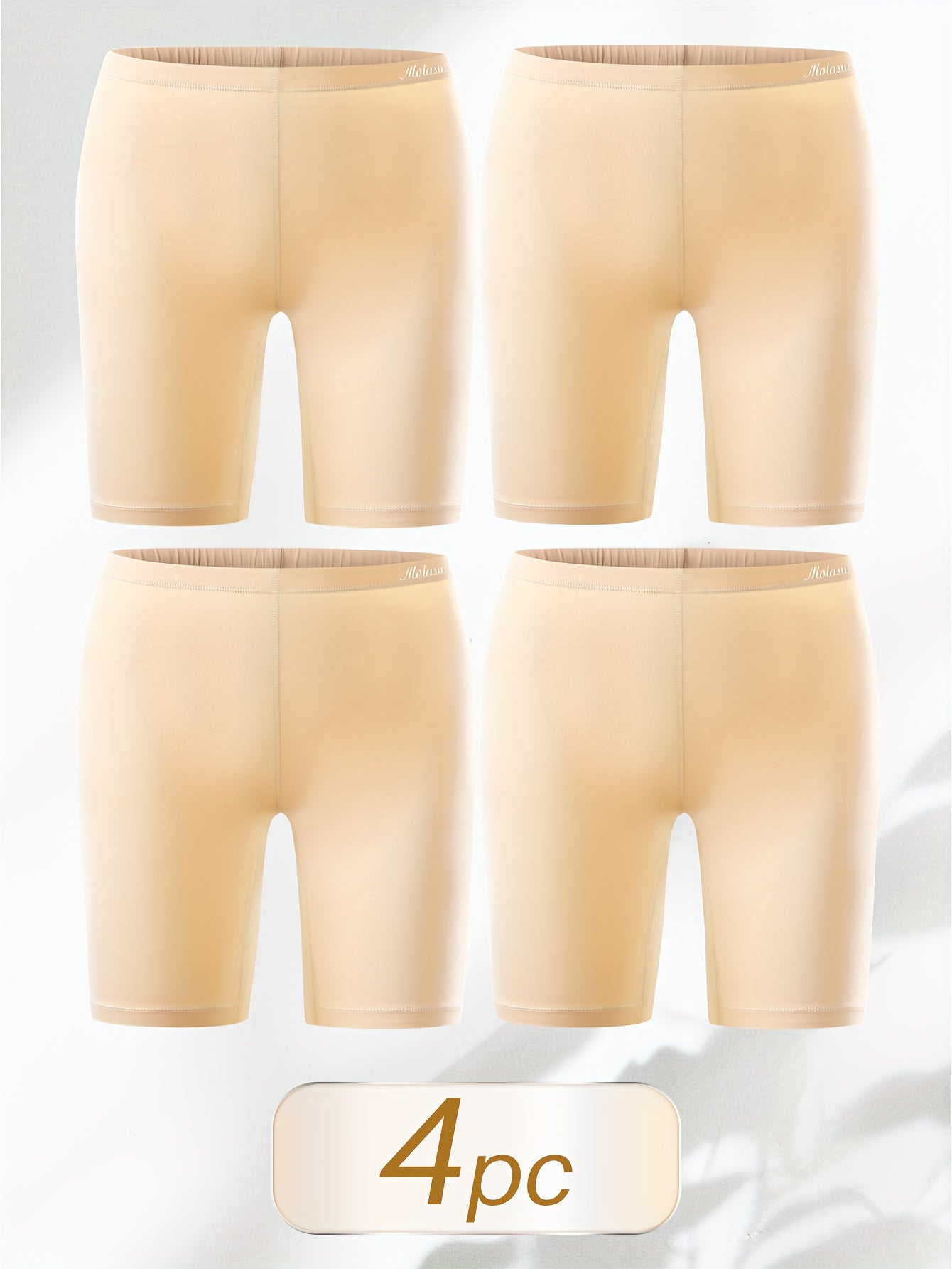 Women's Cotton Boyshorts Underwear 4-Pack - Comfortable Full Coverage Boxers, Knit Fabric, Solid Color, Simple Style, 95% Cotton 5% Spandex