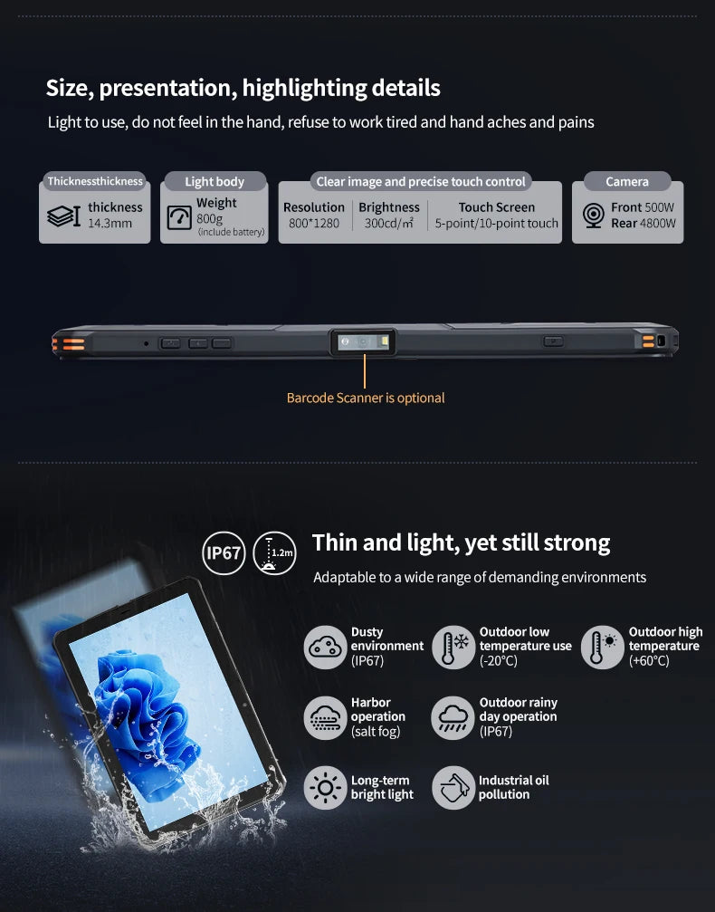 TC100-Lite 10.1inch Android 14 Industrial Rugged Tablet PC 1920x1200 Display Resolution 4+64GB MTK6765 CPU 10000mAh Battery New