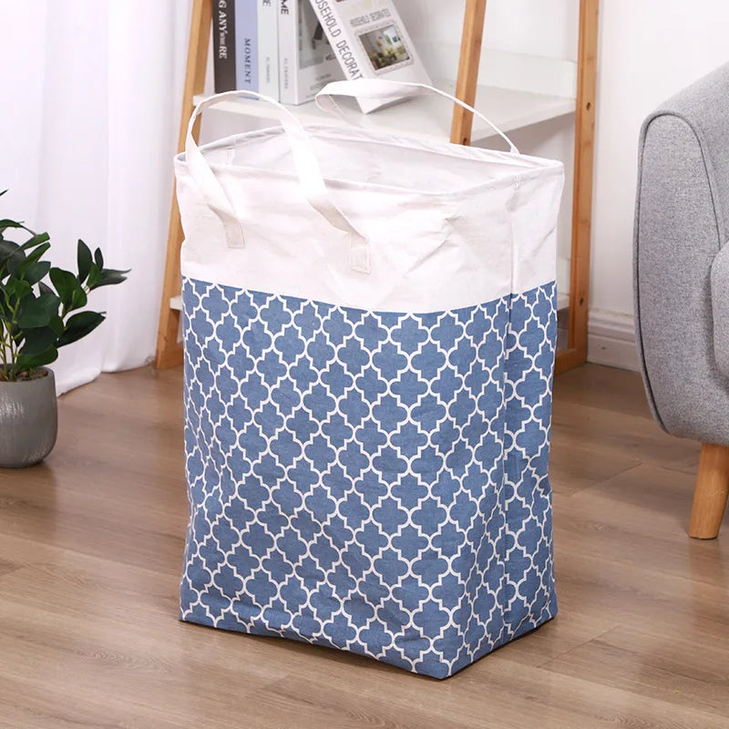 Folding Fabric Laundry Storage Basket Linen Cloth Quilt Movin Toy Dorm Family Hamper ExtendedHandle Striped Dirty Clothes Hamper