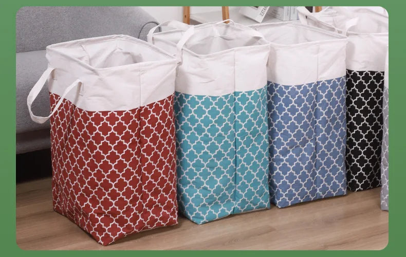 Folding Fabric Laundry Storage Basket Linen Cloth Quilt Movin Toy Dorm Family Hamper ExtendedHandle Striped Dirty Clothes Hamper