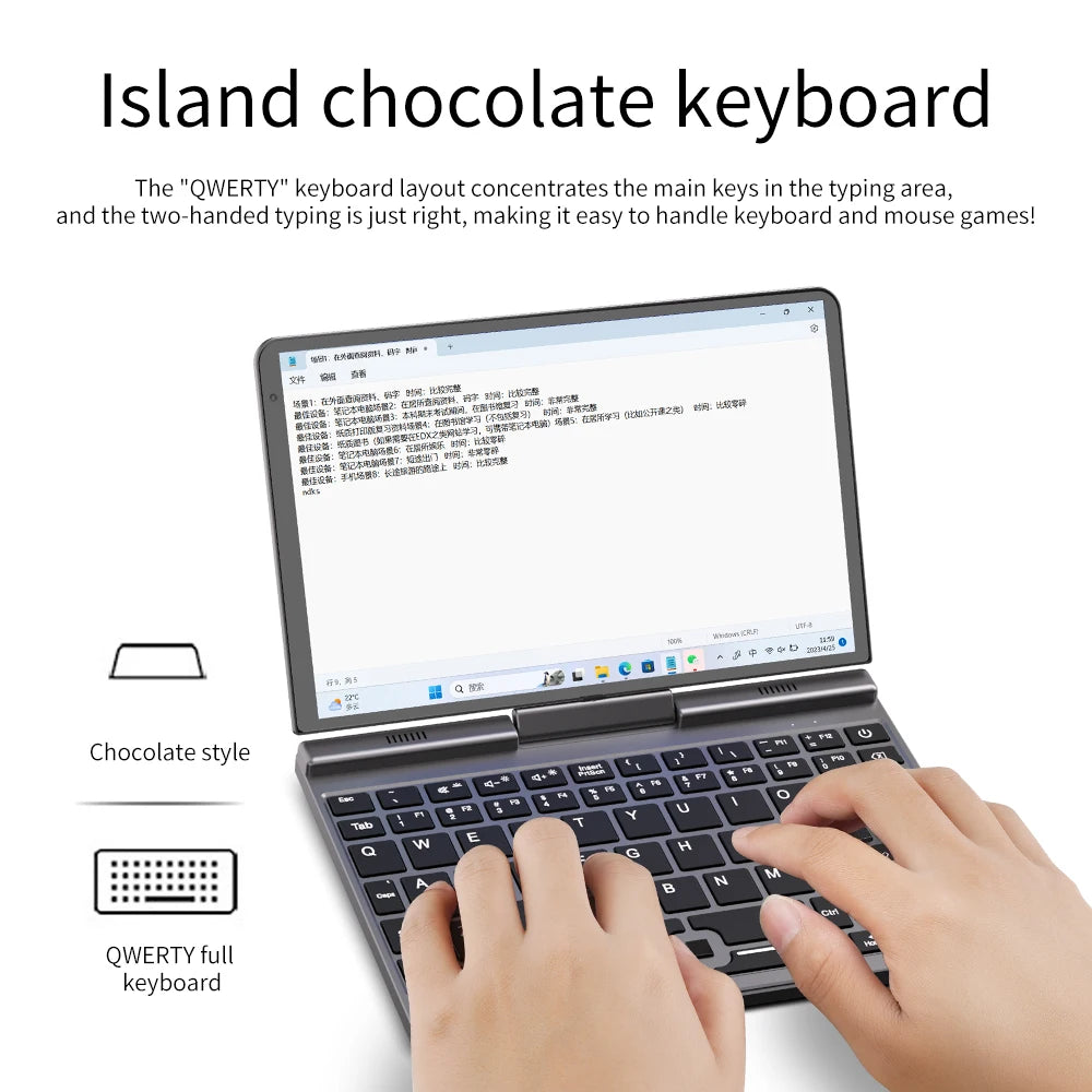 8 Inch Portable Notebook 2-in-1 Laptop and Tablet N100 Quad Cores 12GB RAM Rotatable IPS Screen Metal Body Stock Available