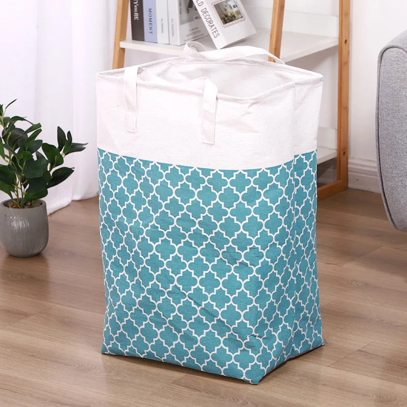 Folding Fabric Laundry Storage Basket Linen Cloth Quilt Movin Toy Dorm Family Hamper ExtendedHandle Striped Dirty Clothes Hamper
