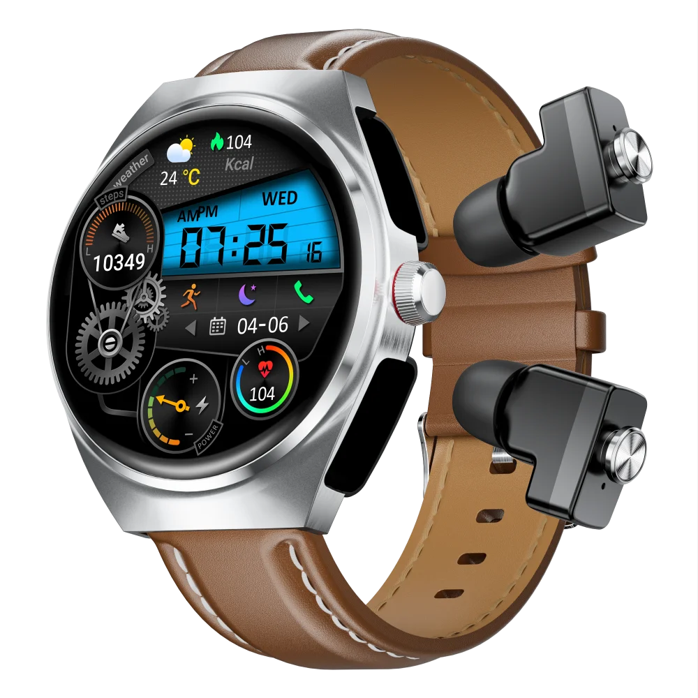 2025 New Best Smart Watch Leather Band with Earbuds 2 in 1 Headphones and Smartwatch Fitness Tracker with Heart Rate Monitor