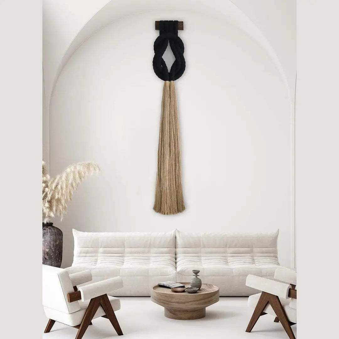 Handmade Black Knotted Design with Long Tassels Minimalist Macrame Wall Hangings Set for Kids' Room