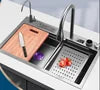 Newly Designed Stainless Steel Digital Display Waterfall Faucet Single Bowl One-Hole Multifunctional Kitchen Features Black