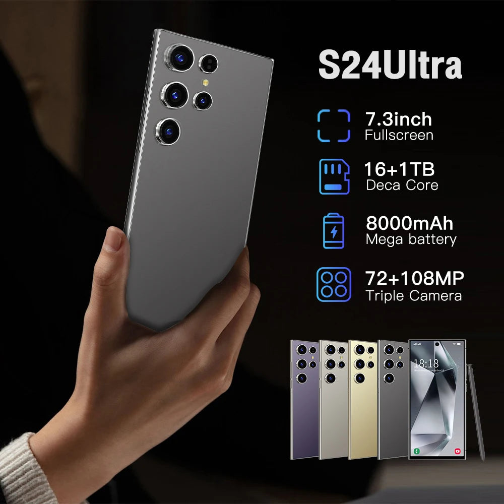 2025 NEW Cellphone Original Unlocked Dual Card 5G Smart Phone HD 5G Cellphone Android 14 S24 Ultra 16GB+1TGB Smartphone