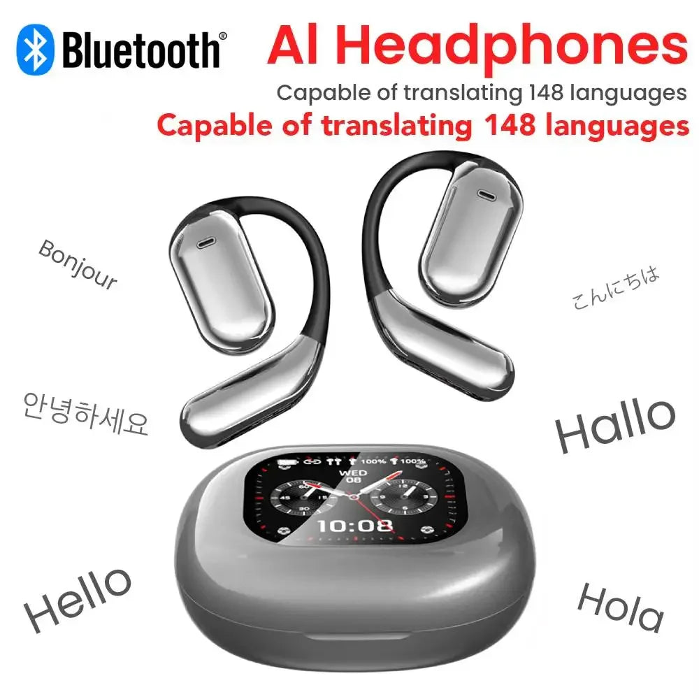 New LCD Ows AI Earphone Online Instant Voice Translation Headphone AI translator earbuds real time 144 language earphone