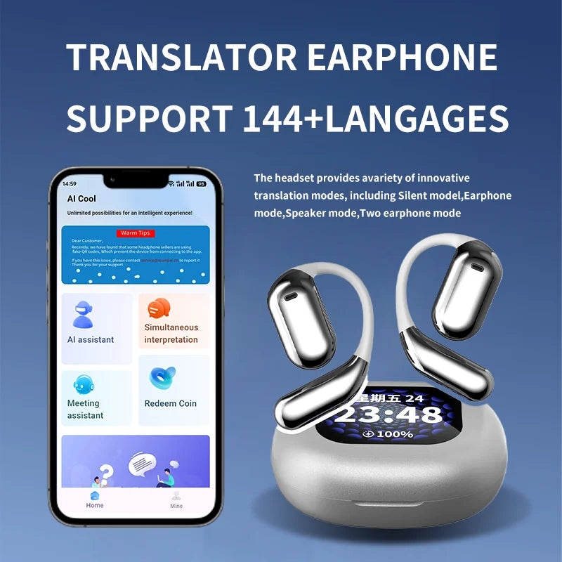 New LCD Ows AI Earphone Online Instant Voice Translation Headphone AI translator earbuds real time 144 language earphone
