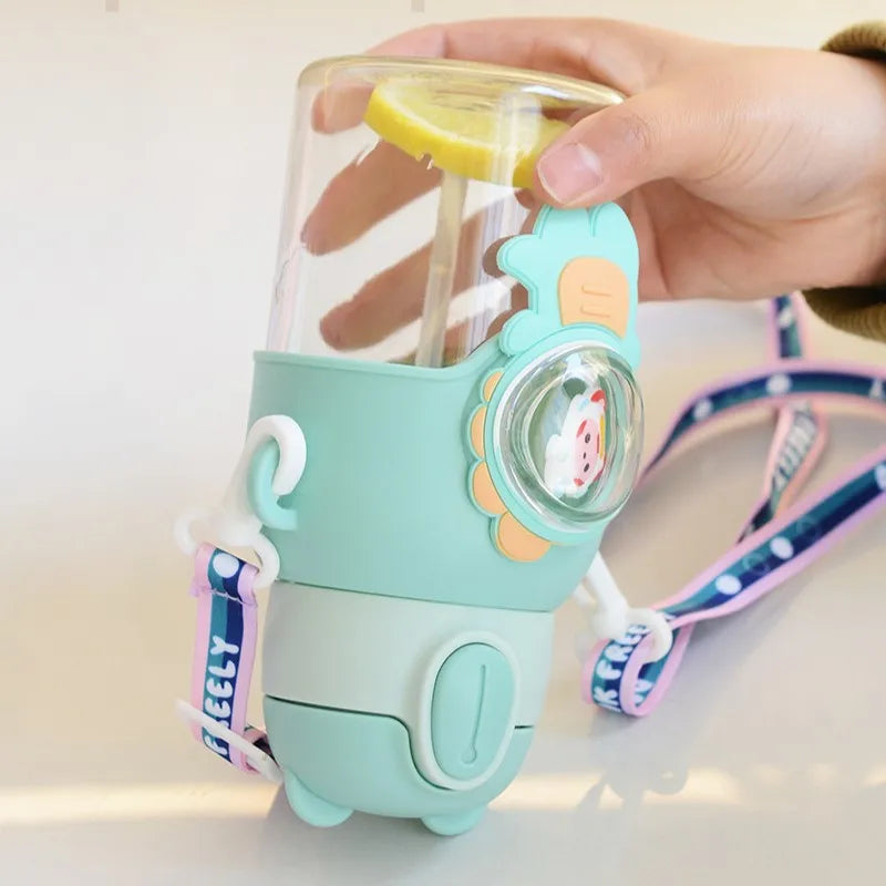 Children's Water Cup Anti-drop Straw Cup Boys Girls School Kindergarten Baby Bear Water Bottle Plastic Drinkware Kids Cups