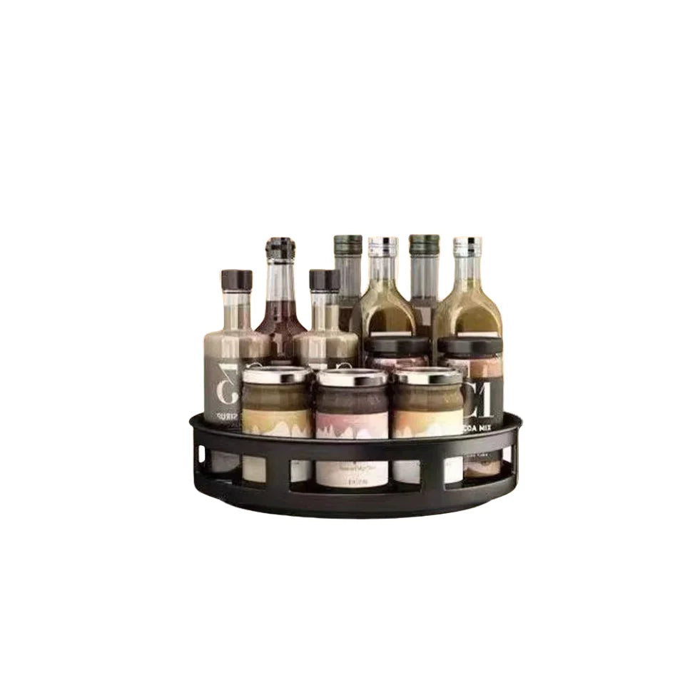 2/3 Tiers Carbon Steel Kitchen Revolving Tray Organizer 360° Rotating Turntable Spice Rack Multifunctional Home Storage Cabinet
